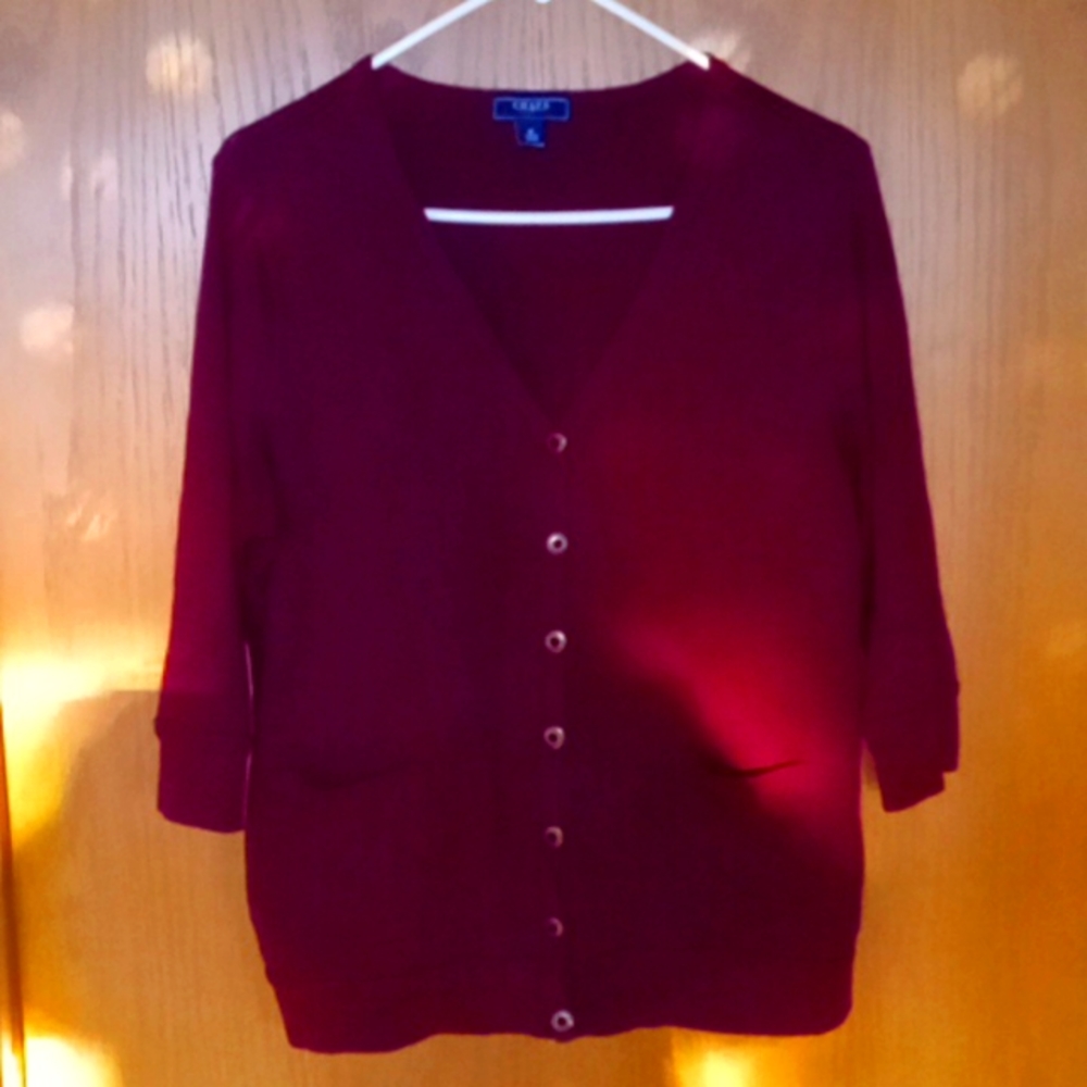 CHAPS 1X button up Tshirt material cardigan maroon half sleeve
